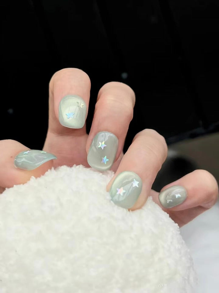 Green Star Magnetic Press on nails