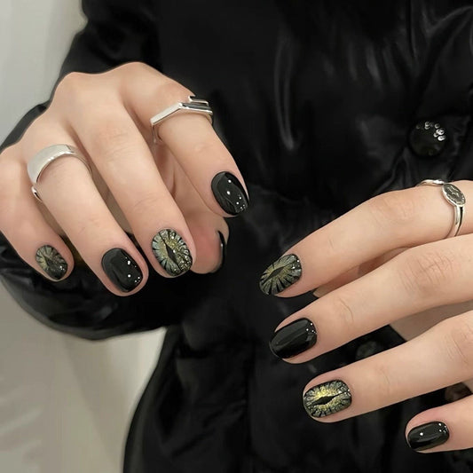 Unique Dark Cat Eye Short Press on nails