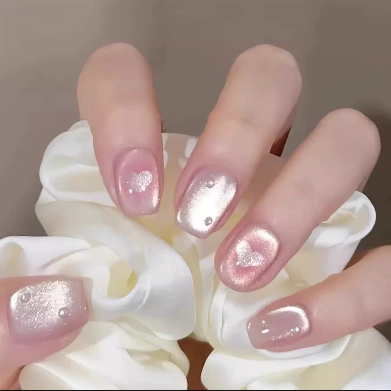 Pink Opal Glow Magnetic Press On Nails