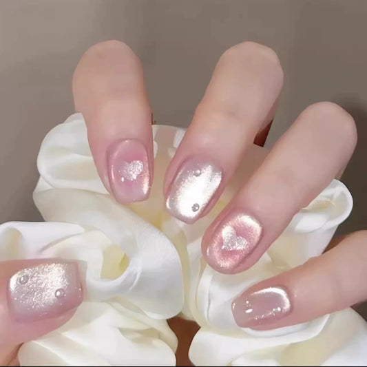 Pink Opal Glow Magnetic Press On Nails