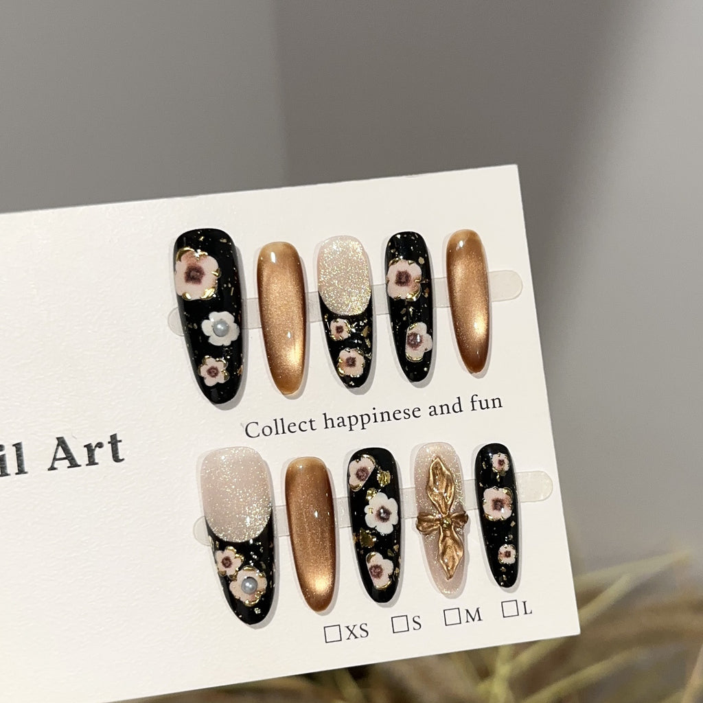 Vintage Flower Cat-eye Long Almond