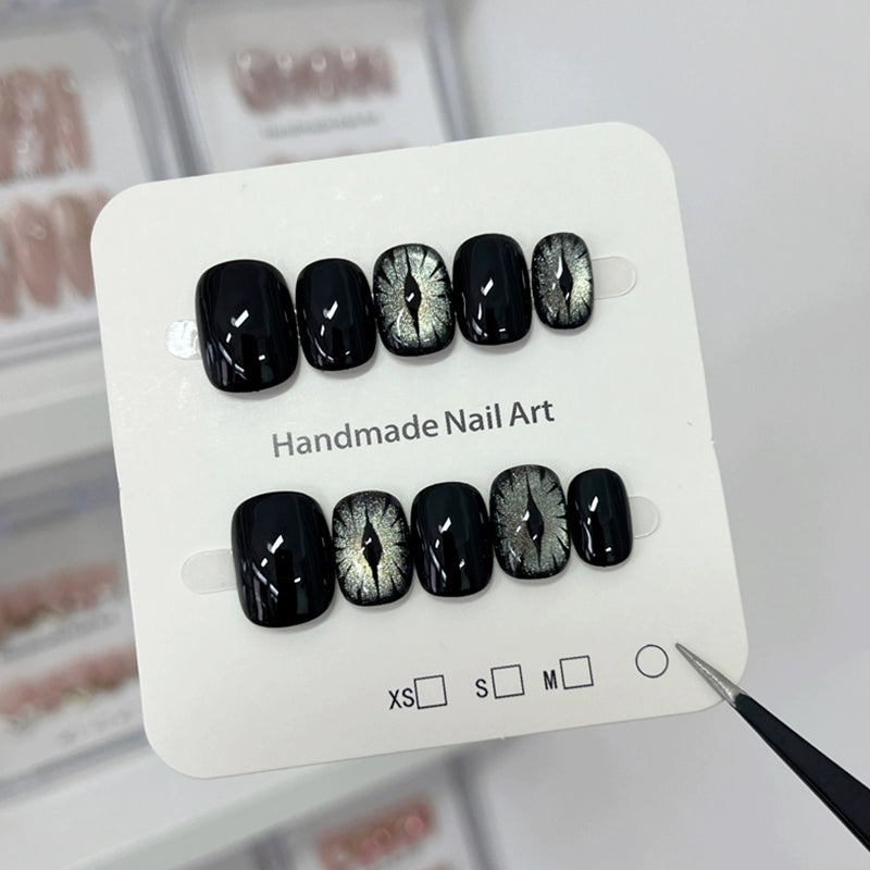 Unique Dark Cat Eye Short Press on nails