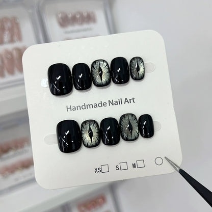Unique Dark Cat Eye Short Press on nails