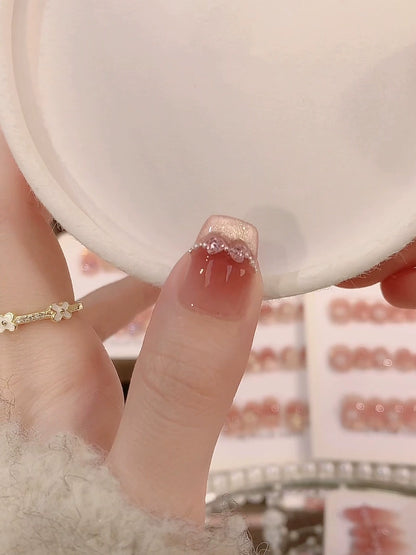 Pink Ribbon Short French Press on nails