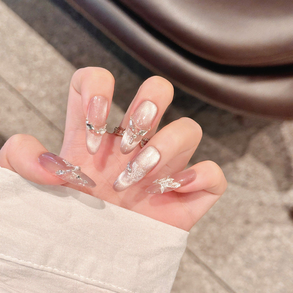 Ice crystal Rose Magnetic Press on nails