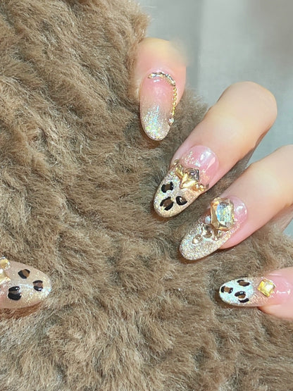 Golden Leopard Press on nails