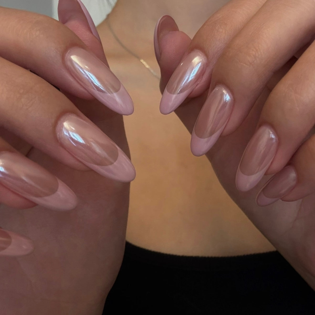 Pink Glowing Nude French Press on Nails