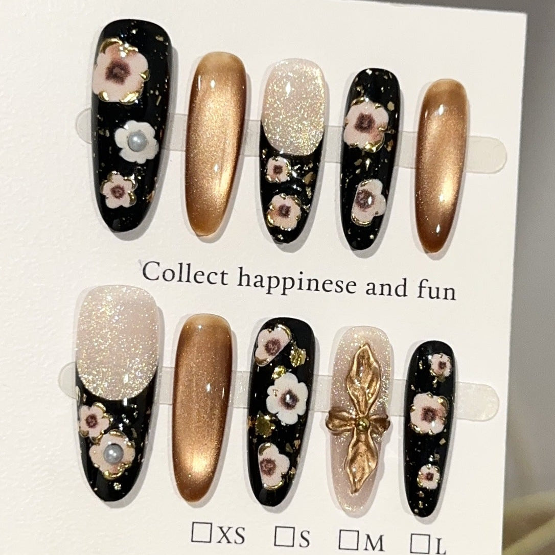 Vintage Flower Cat-eye Long Almond