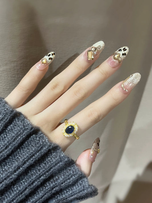 Golden Leopard Press on nails
