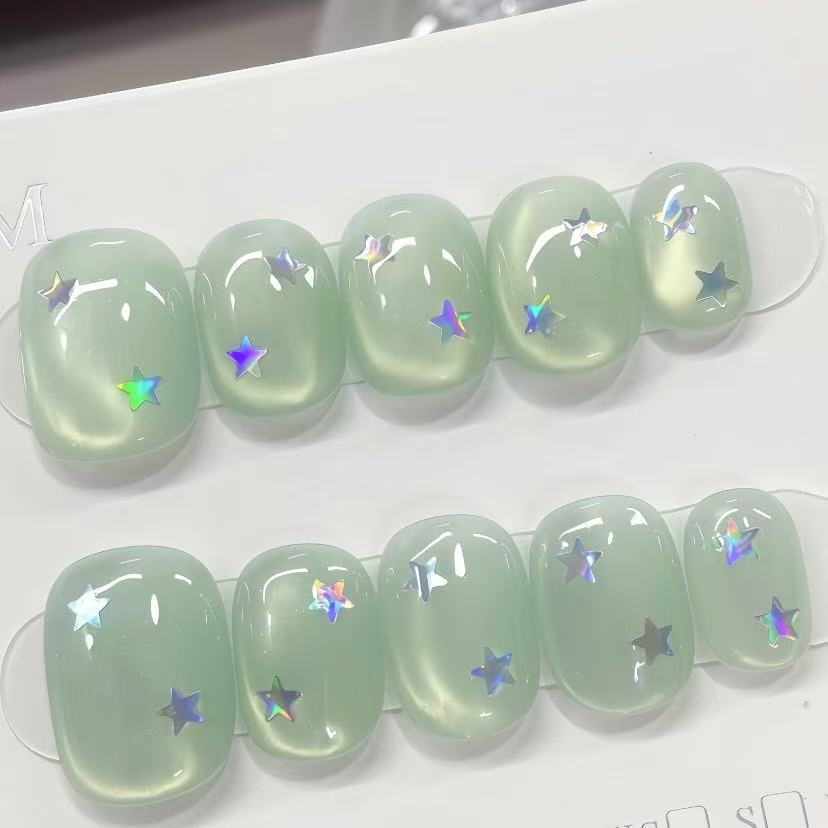 Green Star Magnetic Press on nails