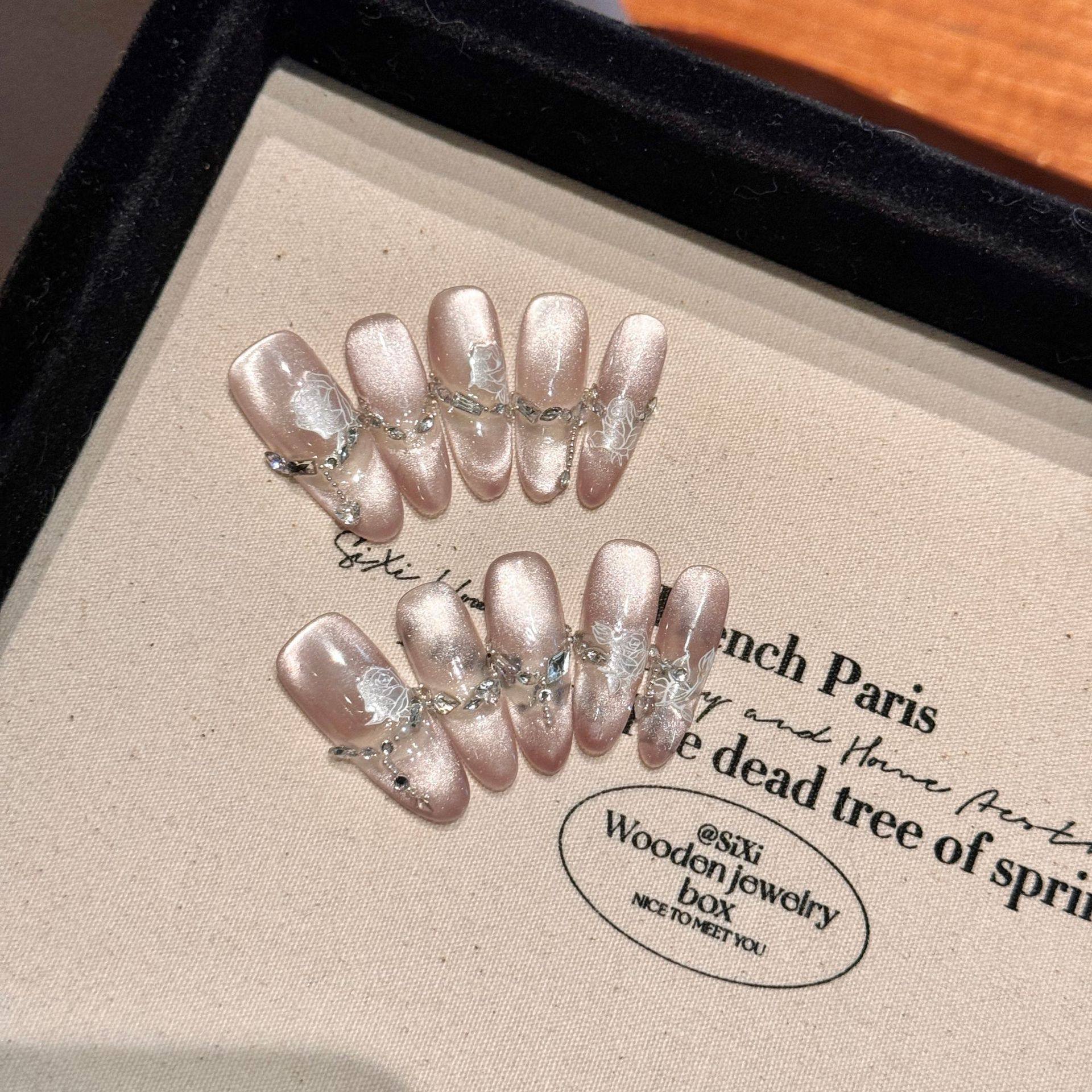 Ice crystal Rose Magnetic Press on nails