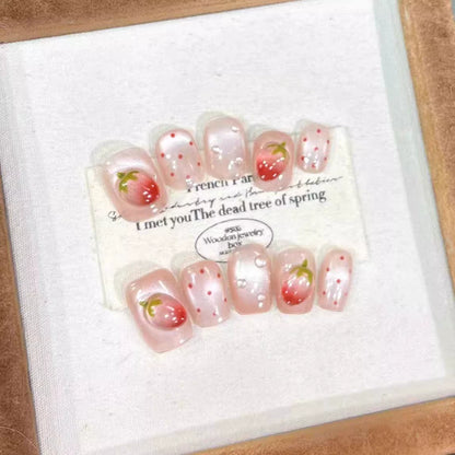 Strawberry dots short press on nail