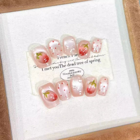 Strawberry dots short press on nail