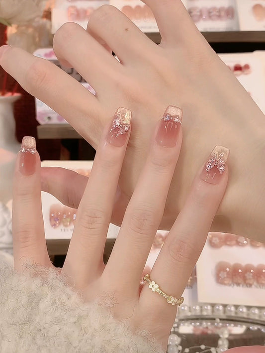 Pink Ribbon Short French Press on nails