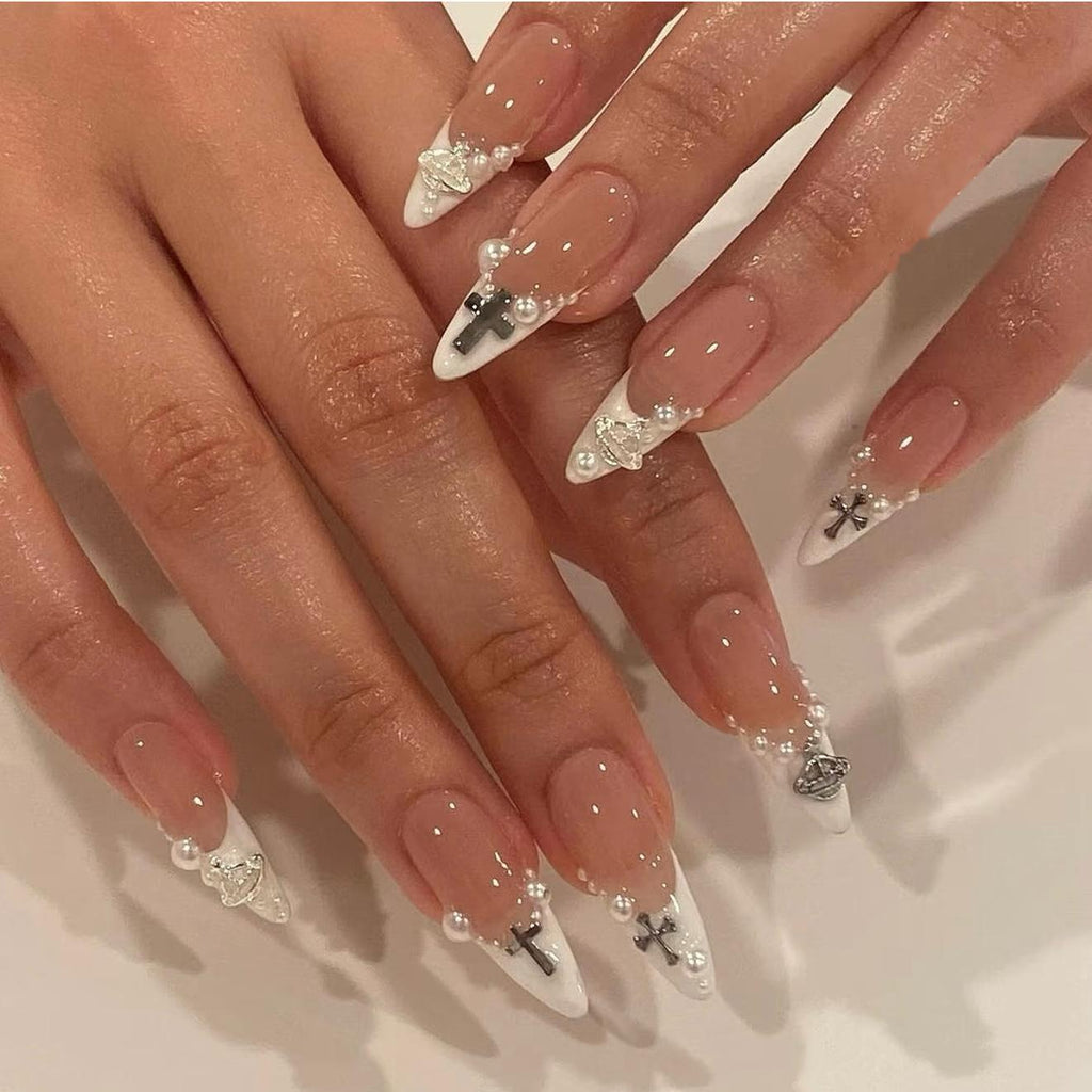 Sacred Cross Pearl French Press on Nails