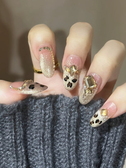 Golden Leopard Press on nails