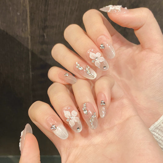 Pink Flower Leaves Wedding Press on nails