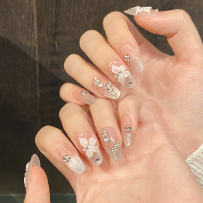 Pink Flower Leaves Wedding Press on nails