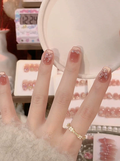 Pink Ribbon Short French Press on nails