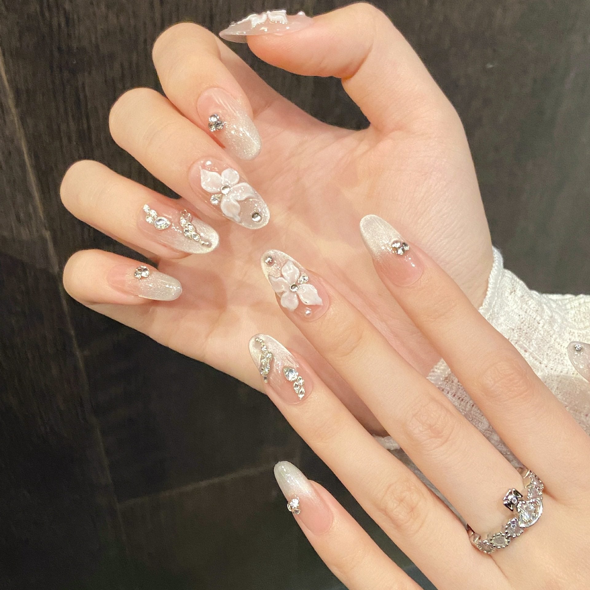 Pink Flower Leaves Wedding Press on nails