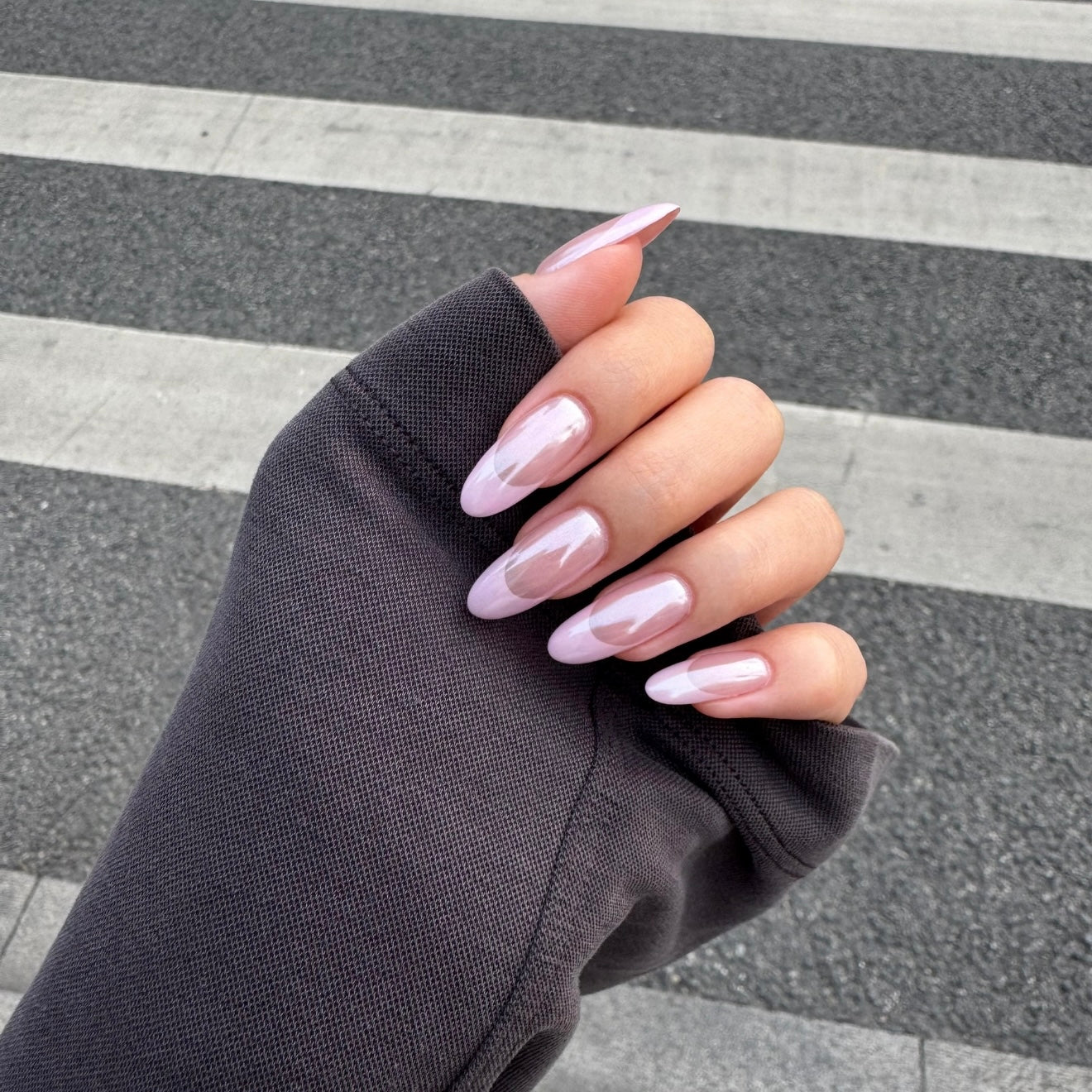 Pink Glowing Nude French Press on Nails