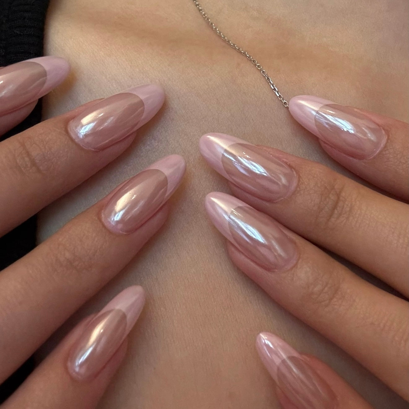 Pink Glowing Nude French Press on Nails