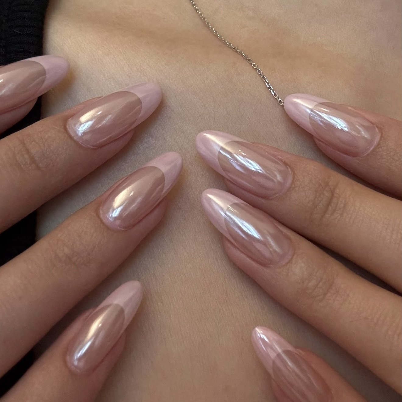 Pink Glowing Nude French Press on Nails