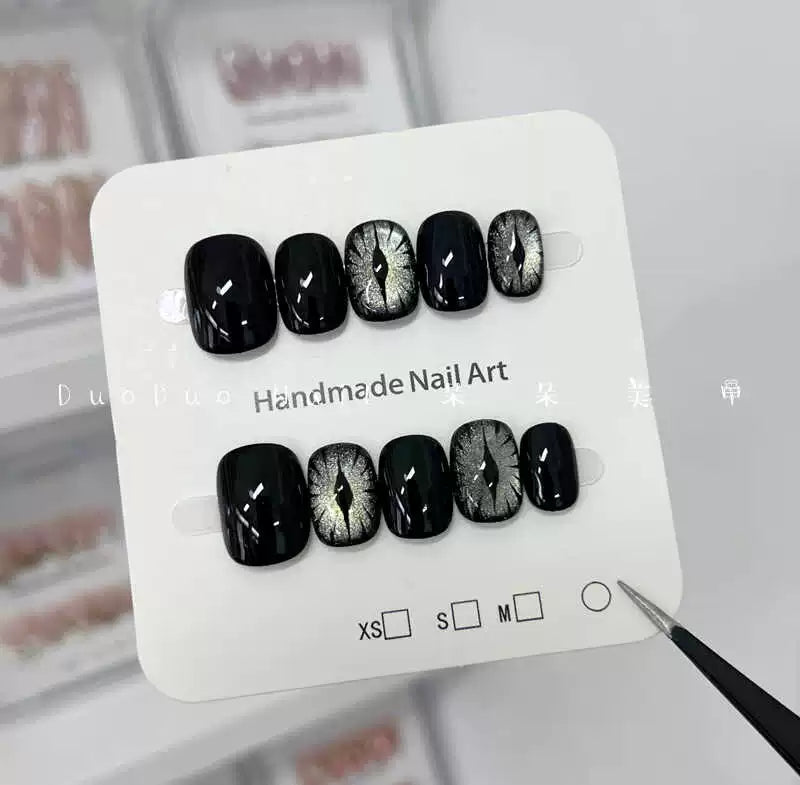 Unique Dark Cat Eye Short Press on nails